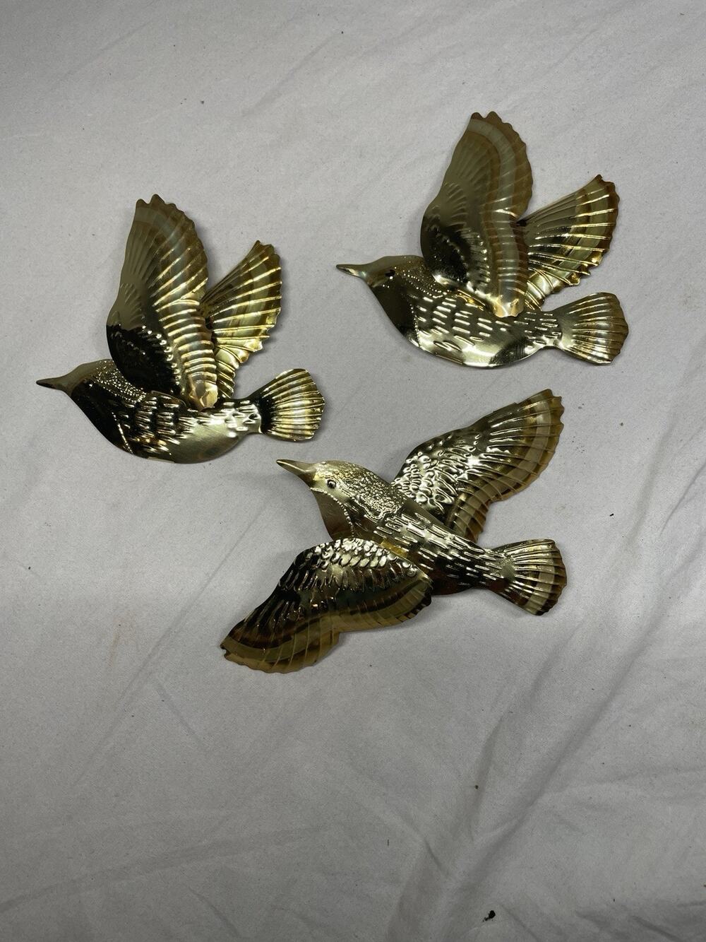 Vintage Flying Birds HOMCO HOME INTERIORS Shiny Brass Wall Decor Set of 3